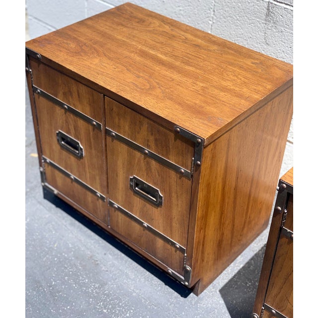 1970s 1970s Vintage Brass Campaign Nightstands - a Pair For Sale - Image 5 of 9