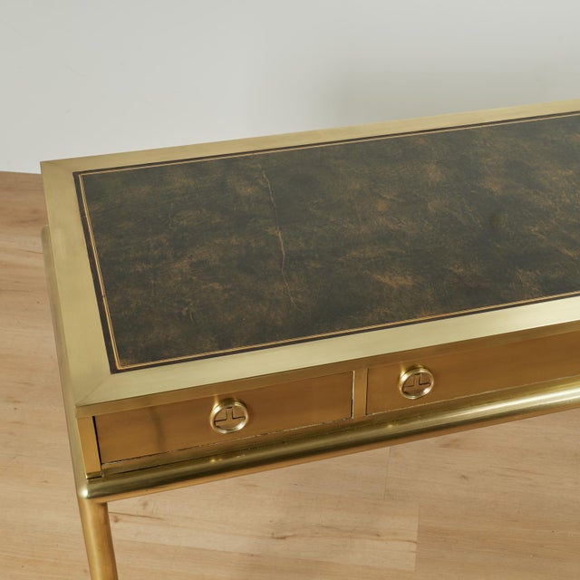 Metal Mid Century Mastercraft Leather Top Brass Desk For Sale - Image 7 of 15