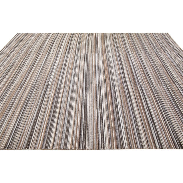 2010s 2010s Apadana's Groove Handmade Bamboo/Silk Rug With Stripe Motif in Earthy Tones For Sale - Image 5 of 7