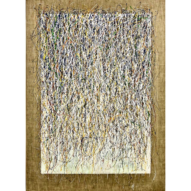 This work is a strong example of Abstract Expressionism in the drip or gesture painting style. It uses layered, all-over...