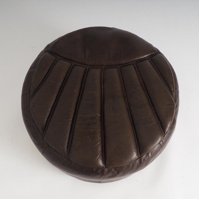 Vintage Leather Pouf, 1970s For Sale - Image 4 of 12