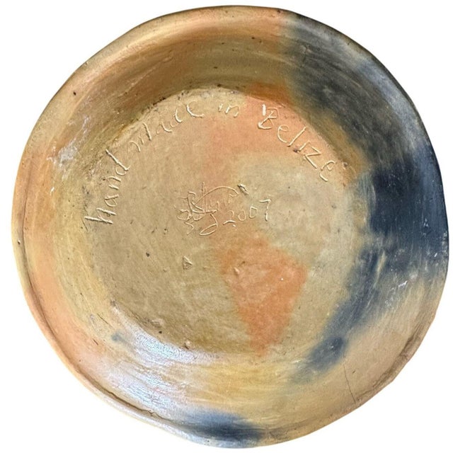 2007 Belize Art Pottery Bowl Raised Relief Turtle Handmade Artist Signed 9" For Sale - Image 4 of 11