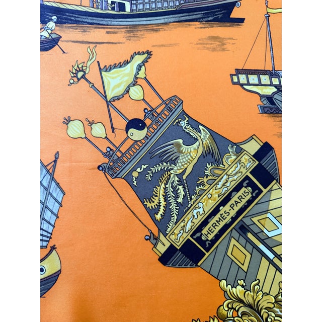 1990s Hermès Jonques Et Sampans 1991 Silk Scarf by Françoise De La Perriere For Sale - Image 5 of 7