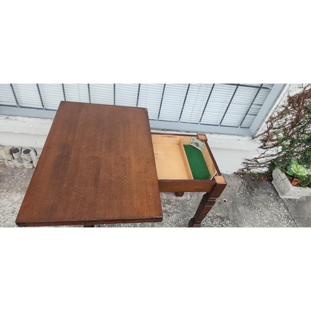 Mid 20th Century Vintage Swivel Folding Oak Game Table For Sale - Image 5 of 18