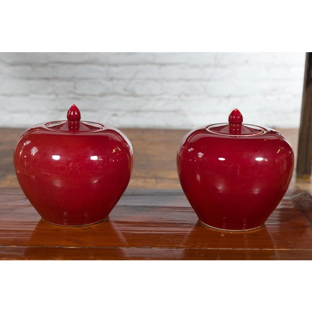 Vintage Chinese Oxblood Finish Jars - A Pair For Sale - Image 11 of 13