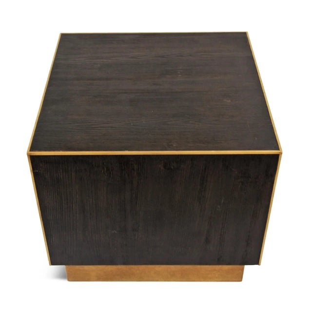 Modern Midcentury Modern Dark Wood & Brass Cube Side Table For Sale - Image 3 of 4