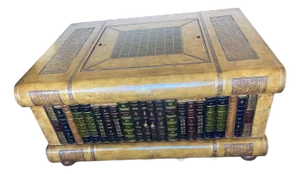 1990s Maitland-Smith Leather Stacked Books Game Table / Trunk Coffee Table With Backgammon & Checkers Board