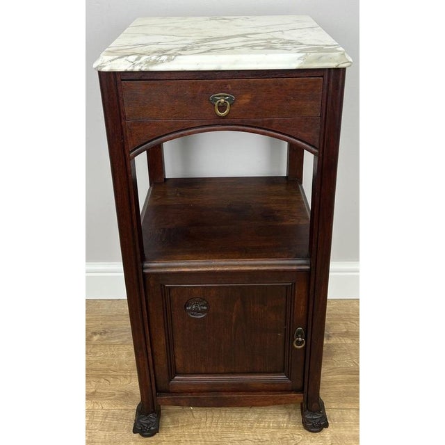 Antique French Style Walnut Bedside Table with Marble Top For Sale - Image 12 of 12