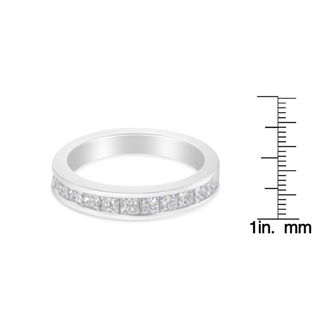 Women's 18K White Gold Princess Cut Diamond Band Ring (1 Cttw, G-H Color, SI1-SI2 Clarity) - Size 7-1/2 For Sale In New York - Image 6 of 6