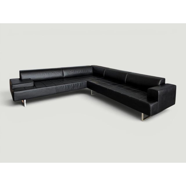 Wood Quadra Black Leather Sectional Sofa by Poltrona Frau, 2005 For Sale - Image 7 of 18