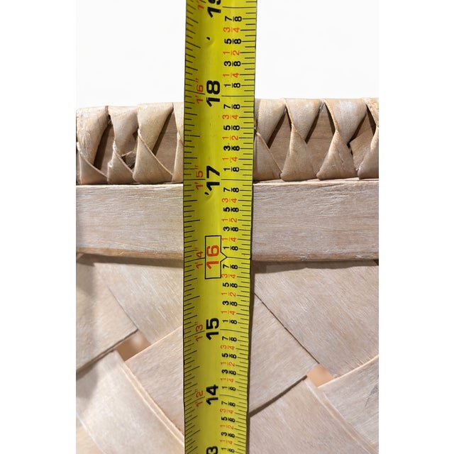 18 Inch Vintage Boho Style Late 1980s Coastal Handwoven Reed Storage Basket – Rounded Square Form For Sale - Image 4 of 14