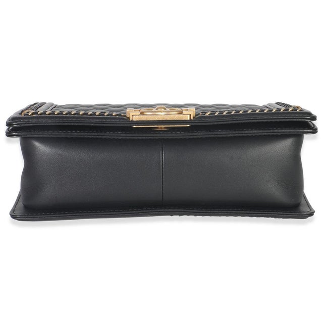 2010s Black Quilted Calfskin Interwoven Chain Top Handle Boy Bag For Sale - Image 5 of 9