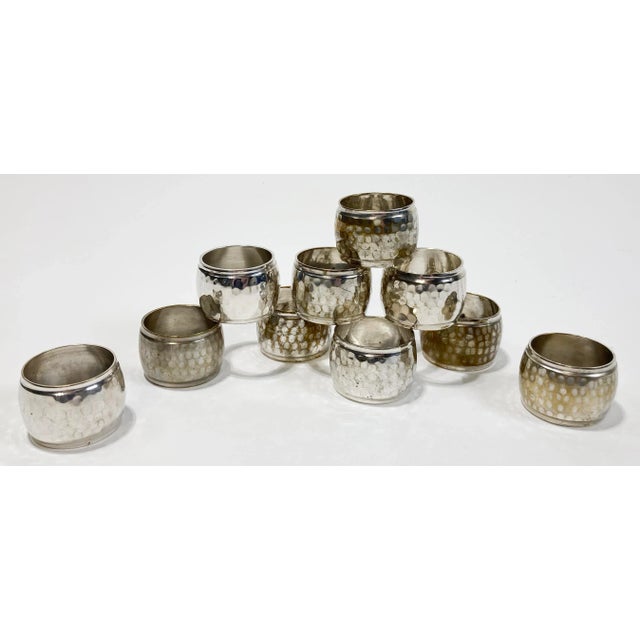 Traditional Late 20th Century Hammered Silverplate Napkin Rings, Set of 10 For Sale - Image 3 of 6