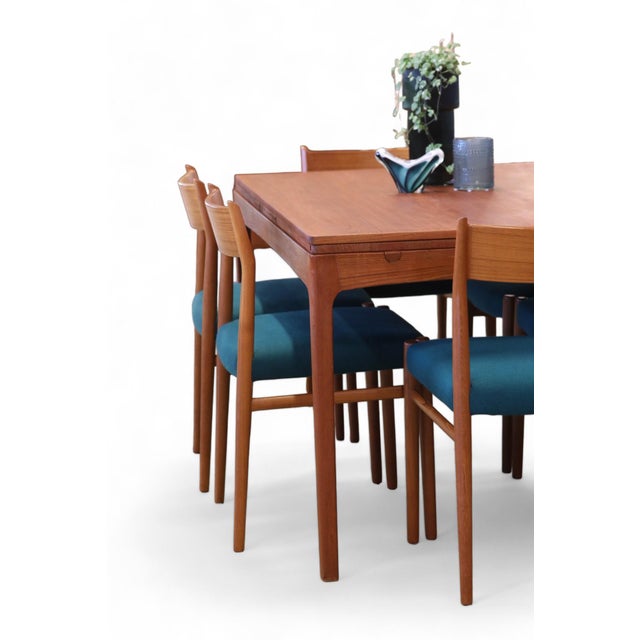 Dining Chairs Model 418 in Teak and Green Wool Upholstery by Arne Vodder for Sibast, 1960s, Set of 4 For Sale - Image 10 of 14