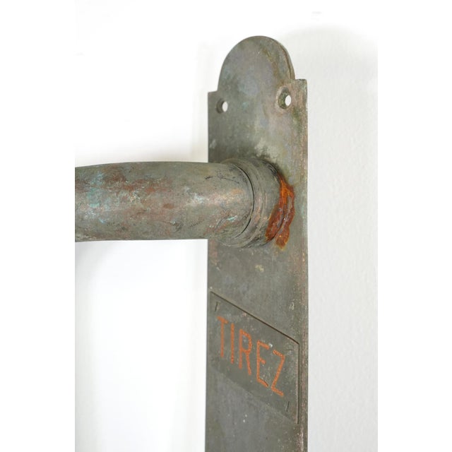 Traditional Vintage European 29.25 In. Tirez Brass Front Door Pull For Sale - Image 3 of 10