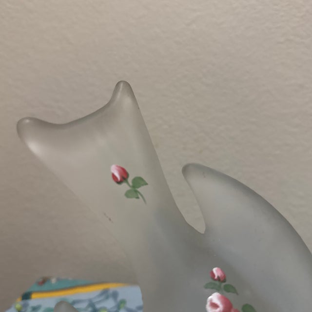 Vintage Le Smith Frosted Satin Glass Bird in Flight Dove Figurine Hand Painted Roses For Sale - Image 4 of 11