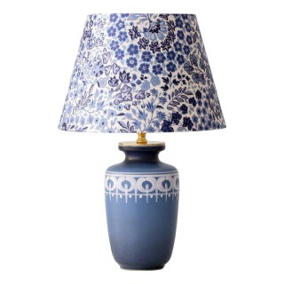 Vintage Blue and White Ceramic Table Lamp with New Liberty London Lampshade For Sale
