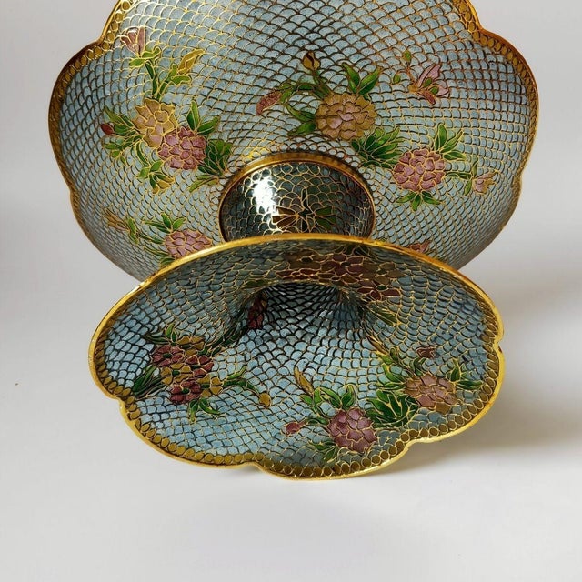 Vintage Cloisonné Enamel Pierced Fruit Stand / Compote – Eggshell Technique, Gilded Floral Motif For Sale In Los Angeles - Image 6 of 9