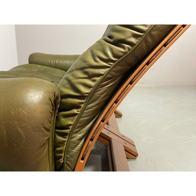 Vintage Scandinavian Two-Seater Ry-Wing Lounge Sofa in Olivegreen Leather by Elsa and Nordahl Solheim for Rybo Rykken & Co, 1960s For Sale - Image 11 of 18
