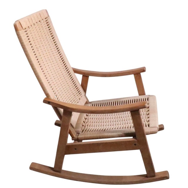 Wood Mid Century Danish Style Rope and Wood Rocking Chair C. 1950/70's For Sale - Image 7 of 9