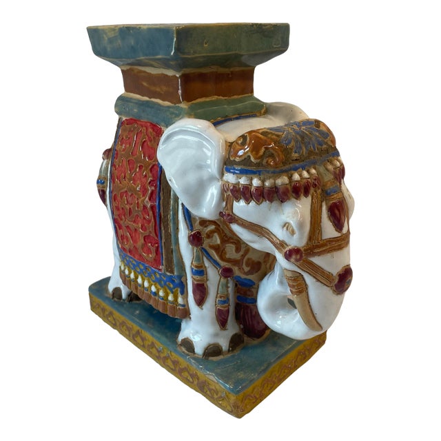 Vintage Petite Ceramic Elephant Small Plant Stand or Bookend For Sale