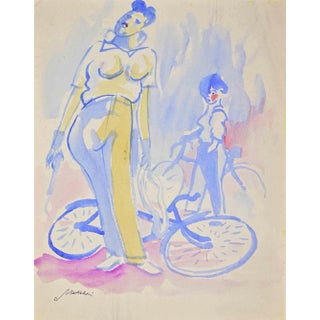 Mino Maccari, The Cyclists, Drawing on Paper, 1940s For Sale