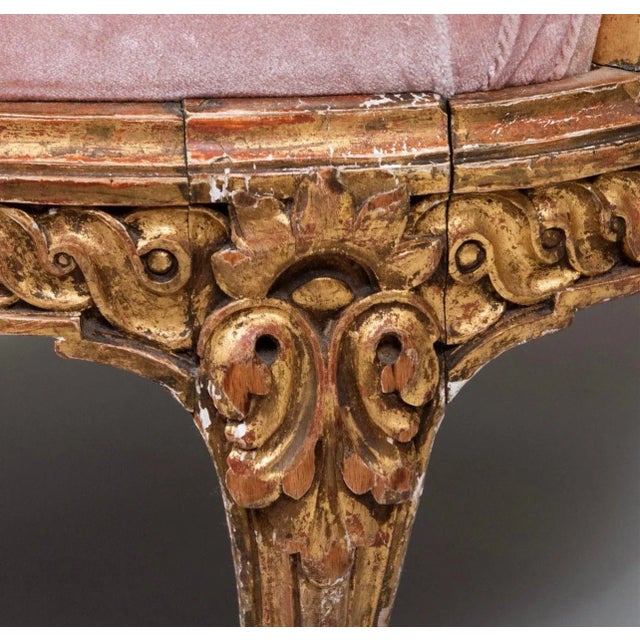 Pink Late 19th Century Louis XV Style Carved Giltwood Armchair For Sale - Image 8 of 12
