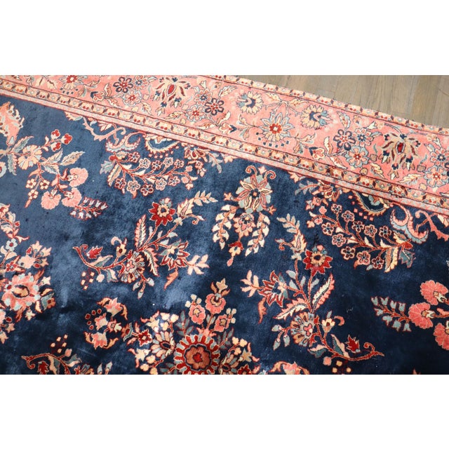 Navy Sarouk Floral Accent Rug no. j5217 For Sale - Image 4 of 8