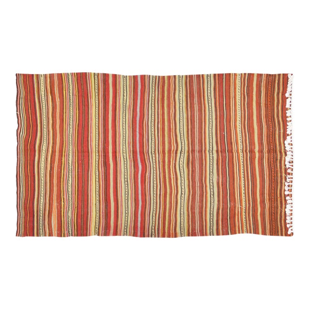 1960s Vintage Turkish Anatolian Handmade Hand Woven Kilim With Natural Colors,4'8"x8'2" For Sale