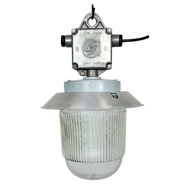 Industrial Aluminium Light with Glass Cover from Elektrosvit, 1970s For Sale