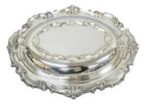 Vintage Victorian Silver Plated Covered Vegetable Serving Dish With Glass Liner