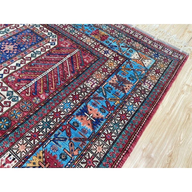 Vintage Kazak Wool Rug, Red Star Medallion For Sale - Image 4 of 11