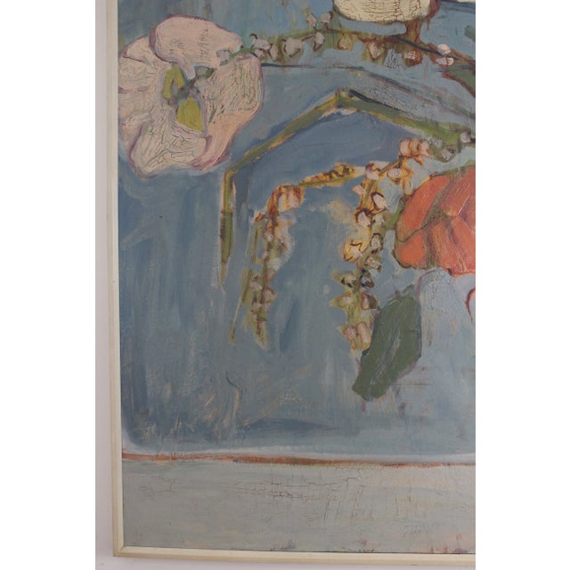 Large Mid 20th Century Abstract Floral Still Life Painting on Canvas, Framed For Sale In Los Angeles - Image 6 of 8