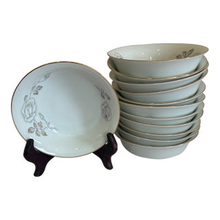 Early 20th Century Johann Haviland “Sweetheart Rose” Bavarian China Bowls, Gold Rim Floral Pattern - Set of 12 For Sale