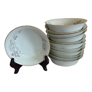 Early 20th Century Johann Haviland “Sweetheart Rose” Bavarian China Bowls, Gold Rim Floral Pattern - Set of 12