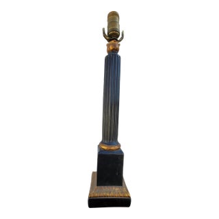 Italian Art Deco Ebonized and Gilt Ornate Plaster Tower Table Lamp For Sale