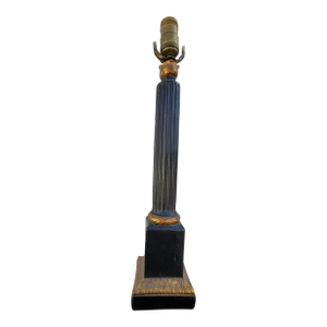 Italian Art Deco Ebonized and Gilt Ornate Plaster Tower Table Lamp