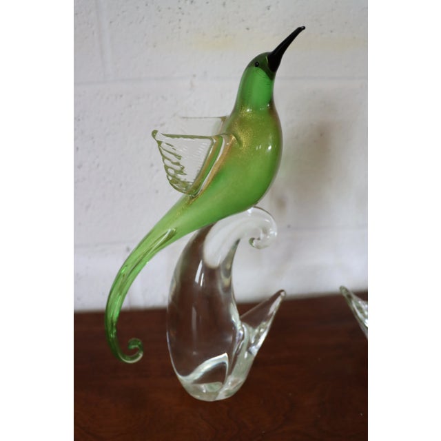 Murano glass birds in green