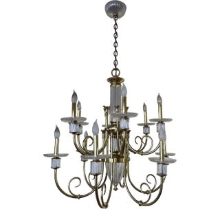 Vintage Brass and Glass Chandelier For Sale