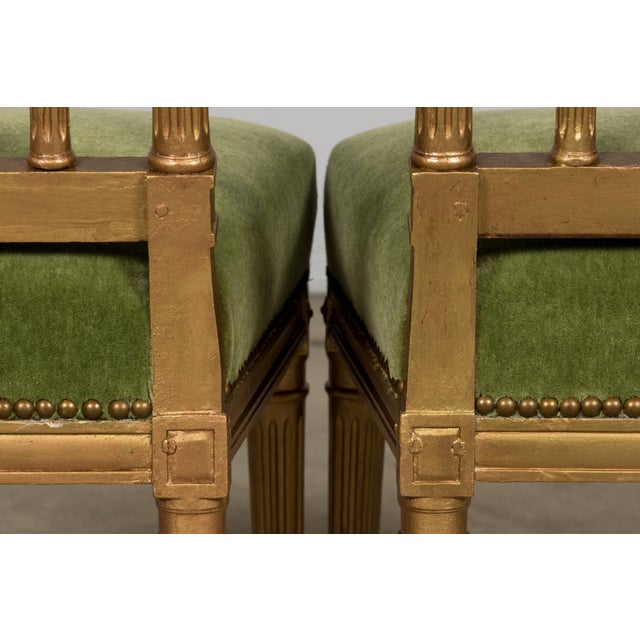 Antique French Louis XVI Style Giltwood Dining Chairs in Green Mohair, Set of 6 For Sale - Image 9 of 18