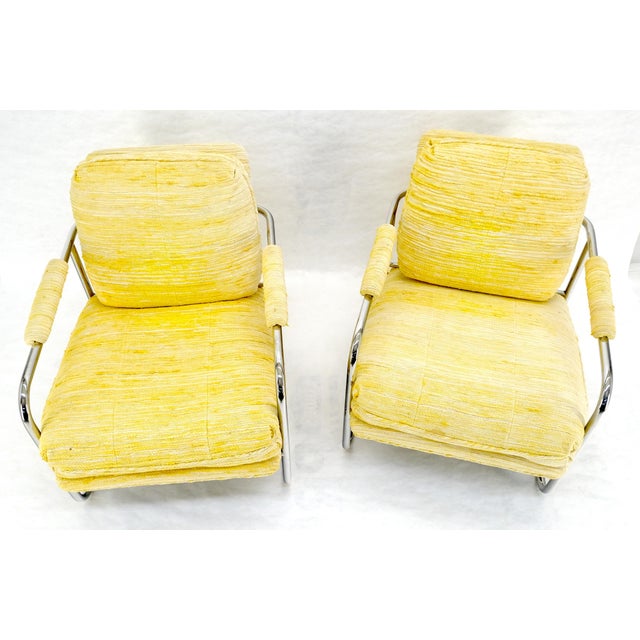 Metal Pair Bent Tube Frame Mid Century Modern Lounge Chairs Baughman Cassina Style For Sale - Image 7 of 14