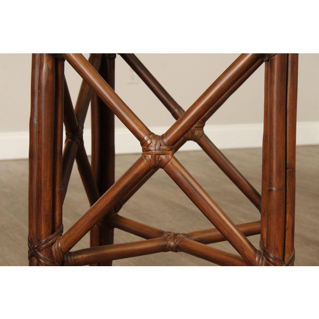 Hollywood Regency Round Glass Top Rattan Dining Table For Sale - Image 11 of 17