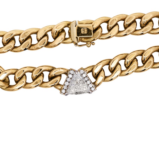 3.1 Carat Diamond Trillion in 14k Gold Cuban Chain Choker Necklace For Sale In Miami - Image 6 of 11
