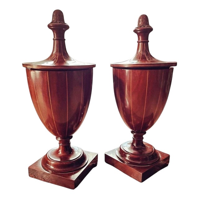 Victorian Inlaid Mahogany Cutlery Urns, Set of 2 For Sale