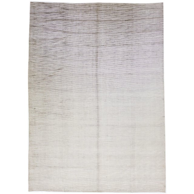 Textile 2010s Gray Wool & Silk Rug Handmade With Abstract Pattern For Sale - Image 7 of 7