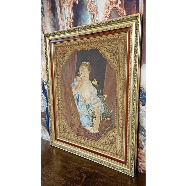 After Greuze, Depicting a Young Woman at a Window, 1920s, Fabric, Framed For Sale - Image 4 of 6