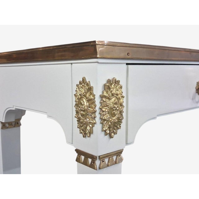 Maison Jansen Style, Console Table, White Painted Wood, Mirror, France, 1970s For Sale - Image 10 of 16