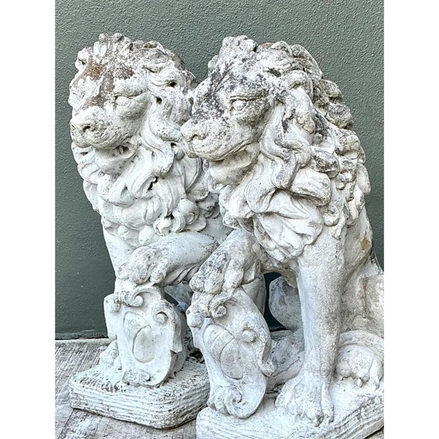 Vintage Italian Cast Cement Lion Statues - A Pair For Sale - Image 11 of 12