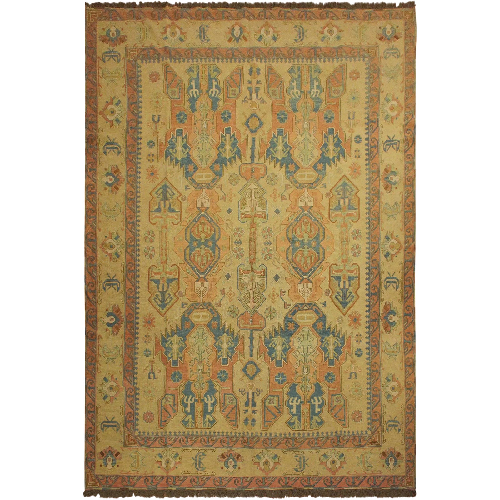 1980s 1980s Tribal Soumakh Lt. Tan/Orange Wool Rug - 10'5 X 12'3 | Chairish