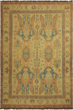 1980s 1980s Tribal Soumakh Lt. Tan/Orange Wool Rug - 10'5 X 12'3